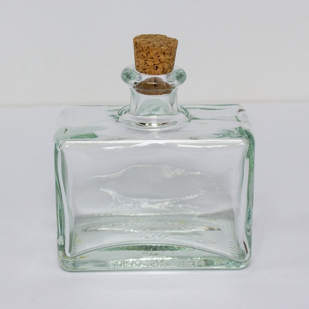 Green Glass Rectangle Jar with Cork Lid, Recycled Glass Vase